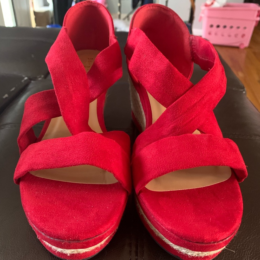 Bamboo Comfy Strap Espadrille Wedges Size 10